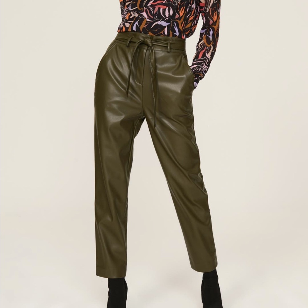 Peter Som Olive Green Faux Leather Straight Leg Trousers